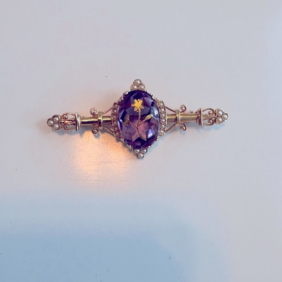 14K & Amethyst Brooch Pearls & Filigree Rare Elegance Vintage Unique Estate - Picture 12 of 12